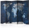 decomonkey Paravent Raumteiler Innen Weltkarte 225x172 cm 5 Teilig Beidseitig Room Divider Wall Raumteiler Stehend Trennwand Sichtschutz Spanische Wand Sichtschutzwand Wohnzimmer Holz