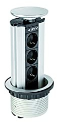 GTV Einbau-Tischsteckdose 100mm, 3x Schuko, Silber - stilvolle und praktische Lösung für Büros und Zuhause