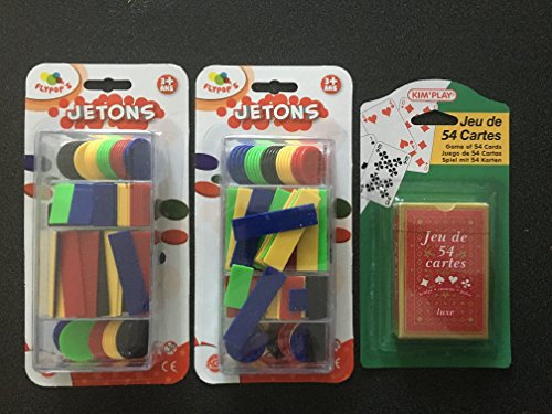 1 Jeu de 54 Cartes + 200 jetons : Poker, belote, Piquet, Manille, coinche, Bataille, menteur, soufflette, big up, Jeu des Chevaliers, Maitre du Jeu, biskit, etc