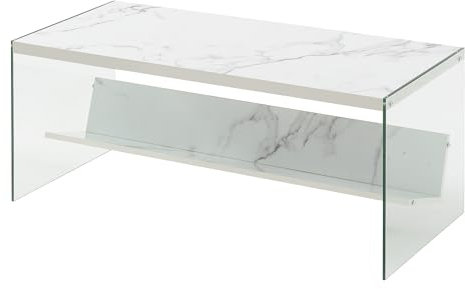 Convenience Concepts Soho - Mesa de Centro de Cristal con Estante de Confort, Madera, mármol Blanco Artificial, 17,75 D x 40 W x 17 H