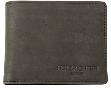 HOLZRICHTER Berlin - Herren Geldbörse aus Leder (No 1-5), 9x12x1 cm im Querformat, Edles, Portemonnaie mit 8 Kartenfächer, 3 Dokumentenfächer und 1 Münzfach, Geldbeutel, Schwarz-Anthrazit