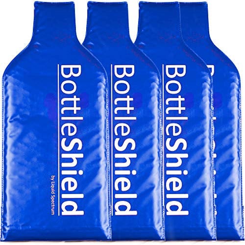 Liquid Spectrum 4 Pack Reusable Wine Protector Travel Bag by Bottle Shield - Bubble Cushioning Wrap Suit | Unbreakable Bottle Sleeve, Leak Proof - Wine Tote Bags Accessory for Suitcase Luggage