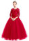 Flower Girl Lace Tulle Lace Embroidered Princess Wedding Party Dress Kids 3/4 Sleeve Floor Length Junior Bridesmaid Formal Pageant Prom Gown Christmas Birthday Gifts Red 3-4 Years