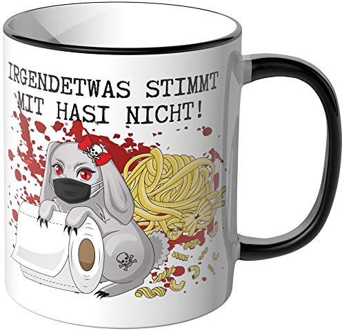 JUNIWORDS Tasse, Irgendetwas stimmt mit Hasi nicht, Hamsterkäufe, Wähle Farbe, Schwarz