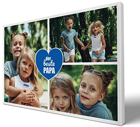 wandmotiv24 Leinwandbild 260 g/m ² - Foto-Collage mit 3 Fotos - Fotogeschenk - Geschenk für den Vater - Kunstdruck querformat 30x20cm (BxH) - der Beste Papa - M0016
