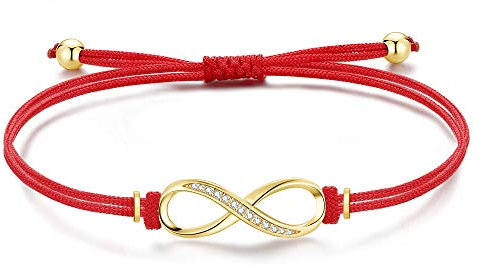 Unendlichkeitszeichen Armband Gold Silber 925 Damen Mädchen Kinder, Infinity Mutter Tochter Mama, Stoff Rot Freundschaft Armband Personalisierte Geschenke für Frauen Mädchen Freundin Mama
