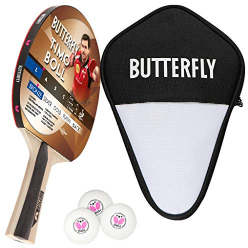 Butterfly® Timo Boll Bronze Tischtennisschläger | Tischtennis Racket Bat TT Hobbyschläger für ambitionierte Freizeitspieler | ITTF zertifizierter Addoy Belag | konkave Griffform | Holzfarbig