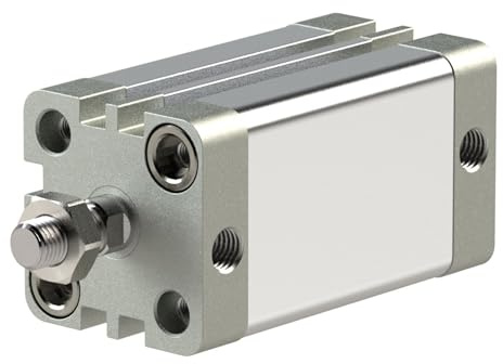 RIEGLER 15.DMA.63025 Serie ACE Kompaktzylinder, Doppeltwirkend mit Magnet, 63mm Kolben, 25mm Hub, G 1/8 Anschluss, M12 x 1.25 Kolbenstangen