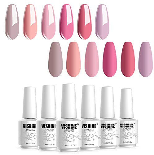 Vishine Soak Off UV LED Gel Nail Polish Nude Pink Peach Color Series Gel Polish Set of 6pcs Nail Gel Kit