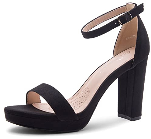 Shoe Land Women's Platform Heels - Chunky Block Heeled Sandals with Ankle Strap, Open Toe Dressy High Heels for Women, Comfortable Prom, Wedding & Party Pumps 2025, 1099black, 7