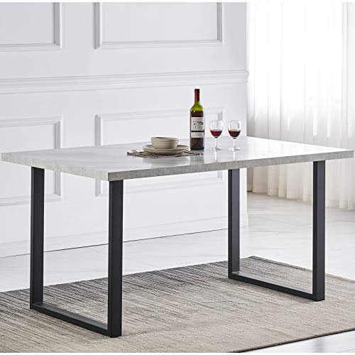 AINPECCA Concrete Effect Dining Table,150cm MDF top Dining Room Table with Metal legs,Industial Grey 6 Seaters Dinner Desk for 4-6 Pers