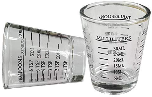 Shot Glasses Measuring cup Espresso Shot Glass Liquid Heavy Glass Wine Glass 2 Pack 26-Incremental Measurement 1oz, 6 Tsp, 2 Tbs, 30ml by TIYOORTA (2 pack black)