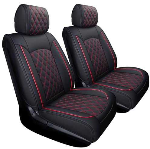 YIERTAI 2008–2021 Tundra Autositzbezüge, wasserdicht, Kunstleder, Vordersitze, nur passend für Crew Double Extended Cab Regular Cab Pickup Trucks (2 Stück nur vorne/schwarz-rot)