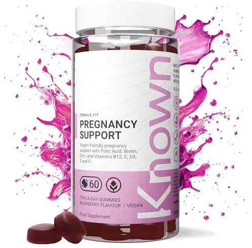 Gummies Known Soutien Grossesse – Multivitamines – 400µg Acide Folique – Pour la Santé Maternelle – Saveur Framboise – 60 Gummies Vegan, 1 Mois
