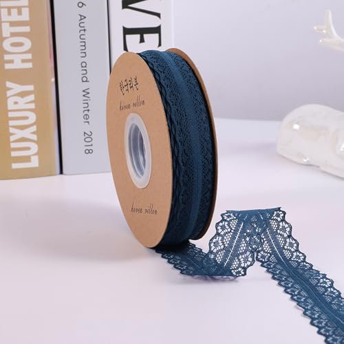 45M 3cm Breit Spitzenband Spitzenbordüre Geschenkband Spitze Borten Band Dekoband Zierband Spitzenborte Spitzenstoff Zum Nähen für DIY Basteln Hochzeit Tischdeko Scrapbooking Geschenkbox,Marine