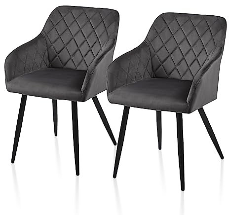 TUKAILAI Esszimmerstühle 2er Set, Küchenstühle Samt,Polsterstühle Wohnzimmerstühle Sessel mit Armlehnen Rückenlehne Metallbeinen, für Küche Esszimmer Wohnzimmer, bis 120kg
