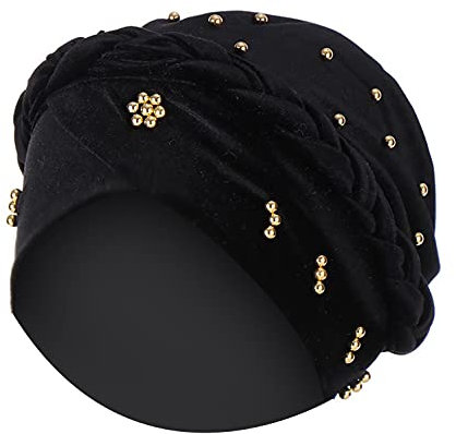 Zhiyao Damen Beanie Mütze mit edler Strass-Nieten Applikation Frauen Indien Hut Muslimischen Longbeanie Slouch Rüschen Krebs Chemo Hut Beanie Wrap Cap