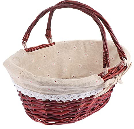 Einkaufskorb Picknickkorb Henkelkorb Wäschekorb Rattan Gewebter Korb Gartenkorb mit Henkel Flechtkorb Küchenkorb Aufbewahrungskorb für Zuhause Camping Garten,126102F5OCV, ,32X25X13CM