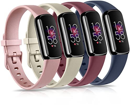 WOOZ [4 Pack] Straps Compatible with Fitbit Luxe Strap, Classic Replacement Soft Silicone Sport Bands Wristband Colorful Band for Luxe Fitness Tracker (4-Pack C,Small)