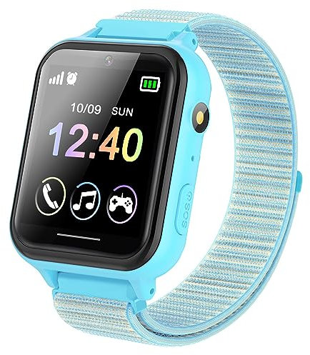 Kinder Smartwatch, Telefon Uhr für Kinder 10 Spiele MP3 Musik Anruf Taschenlampe Kamera SOS Touchscreen, Kids Smart Watch mit Schrittzähler Wecker Recorder Geschenk für Junge Mädchen (Blau)
