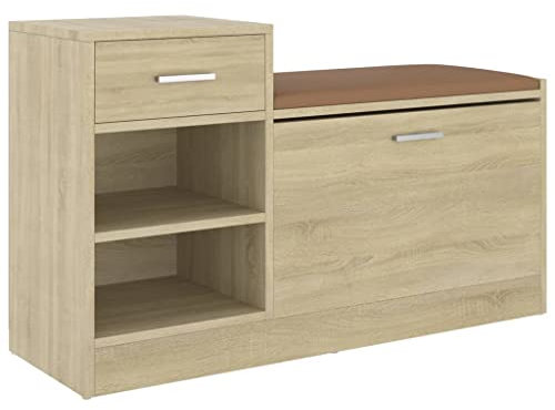 vidaXL Schuhbank Schuhschrank Sitzbank Schuhablage Schuhregal Schuhaufbewahrung Schuhständer Schuhkipper Sonoma-Eiche 94,5x31x57cm Holzwerkstoff