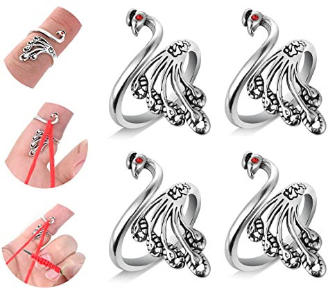 Sibba Verstellbare HäKelnadeln Maschenschlaufenringe Gewebter Garnhalter 4 Stück Legierungsöffnung Fingerhäkeln Strickanleitung ZäHler Zubehör Pfauenmuster Markierungen Anhänger Stifte