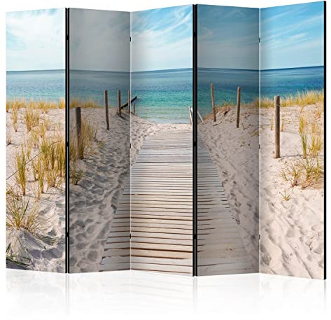 murando Akusticher Raumteiler Landschaft 225x172 cm beidseitig auf Vlies-Leinwand Bedruckt Trennwand Spanische Wand Sichtschutz Raumtrenner Design Meer Strand Brücke c-A-0054-z-c