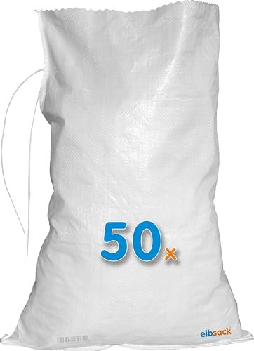 ELBSACK Lot de 50 sacs de sable en polypropylène vides 40 x 60 cm contre les inondations - Sacs de sable vides en polypropylène avec bande de fermeture - Utilisés par THW & Feuerwehr pour la