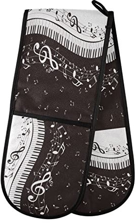 Longues maniques doubles pour four, notes de musique, clavier de piano - Résistantes à la chaleur - Avec boucle - Lavables - Pour micro-ondes, cuisine, barbecue, barbecue, 17,8 x 88,9 cm