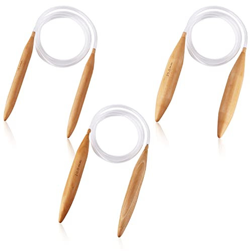 3 Stück Rundstricknadeln aus Holz, Rundstricknadeln Austauschbar Rundstricknadeln Set 120cm Lang Große Größe Magic Loop Stricknadel & Häkelzubehör für Webliebhaber (15/20/25mm)