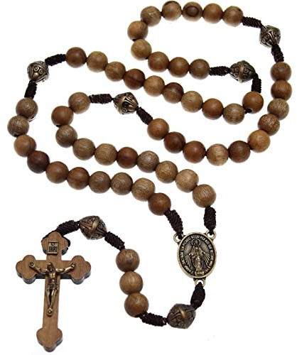 Alexander Castle Solide Hölzerne Rosenkranz Perlen Katholisch (Handmade - Brazilian Walnut) mit Miraculous Medal Herzstück - Kommt in Velours-Geschenk-Beutel