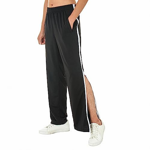 Men's Tear Away Track Pants Zip Off Basketball Trouser Post Surgery Sweatpants with Zipper Legs (Black, XL)