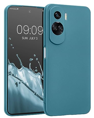 kwmobile Custodia Compatibile con Honor 90 Lite 5G Cover - Protezione Back Case Morbida - Silicone TPU Effetto Metallizzato blu caraibi metalizzato