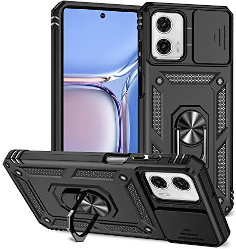Jiyu Funda Compatible con Motorola Moto G Power (2023) Carcasă Armor Militar Cubierta de Cámara Deslizante Proteger Fundas con 360 Full Protección Anillo Soporte Silicona Estuche Cover Case,Negro