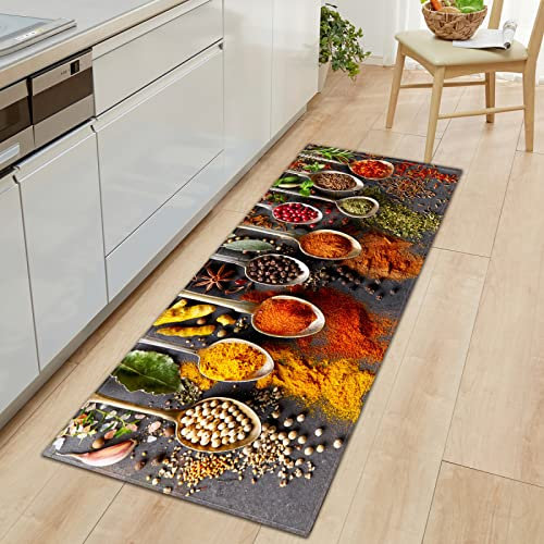 MYPALL Küchenläufer Bunte Gewürze Rutschfester,wasserdichter,abwaschbarer Küchenteppich,Teppich Läufer Küchenmatte für,Flur,Schlafzimmer,Badezimmer 60 x 180cm
