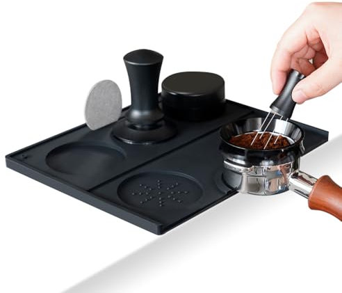 watchget Espresso Tamping Mat - Espresso Tamping Station Food Grade Silicone Coffee Tamper Mat Espresso Accessory for Baristas Home Kitchen Bar Coffee Shop 9.84Inch x 7.87Inch (Black)