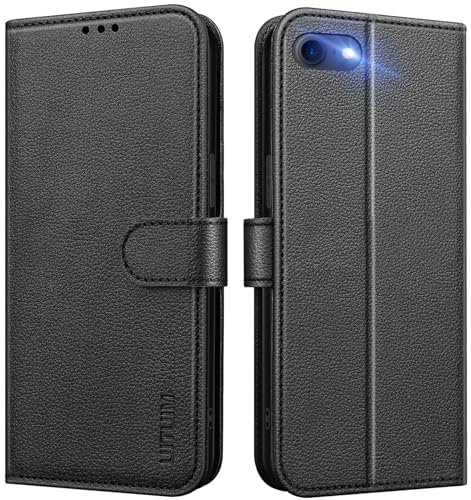 UITUIM Phone Case for iPhone SE 2022 / iPhone SE 2020 / iPhone 8 / iPhone 7 / iPhone 6S / iPhone 6 Phone Case Leather Wallet Flip Cover with Card Holder Shockproof Magnetic Folio Case Cover,Black