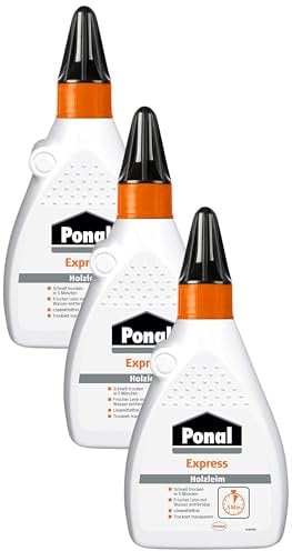 Ponal Express Holzleim, transparent und schnell trocknender Holzkleber für vielseitige Verleimungs- & Bastelarbeiten, wasserfester Leim in praktischer Flasche, 1x225g (Packung mit 3)