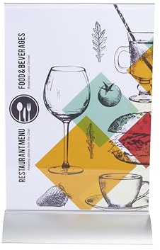 Exacompta - Ref. 85658D – 1 Sichtständer, geneigt, Aluminium, vertikal, Maße: 21 x 30 x 8,5 cm, Menühalter, Weinkarte, Poster, Dokument A5, aus PMMA (Acryl), Alu/Kristall