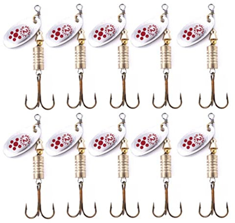 Appâts Pêche 10 Pièces 6.7cm 7g Spinner Cuillère Métal Appât Pêche Leurre Paillettes Manivelle Cuillère Appâts pour Bar Truite Perche Brochet Hameçons Pêche