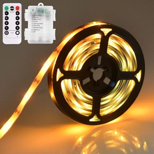 LED Streifen Batteriebetrieben,4M 8 Modi LED Strip Batteriebetrieben,LED Lichtleiste Batterie mit Timer,Dimmbar LED Strip mit Fernbedienung,Wasserdichte Lichtleisten,LED Lichtband Wasserdicht