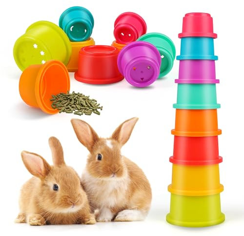 Norkbeng Stapelbecher für Kaninchen, 8 Stück Nistspielzeug Hasen Spielzeug, Kleine Haustiere Stapelturm Beschäftigung, Chinchilla Meerschweinchen zum Verstecken von Futter und zum Spielen