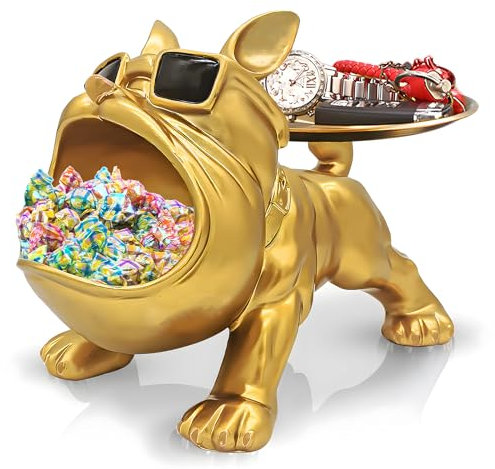 Französische Bulldogge Figuren Statue, Bulldogge Tablett Deko, Hund Skulptur Schlüsselschale für Wohnzimmer, Eingangsbereich, Büro, Schreibtischdekoration (Gold)