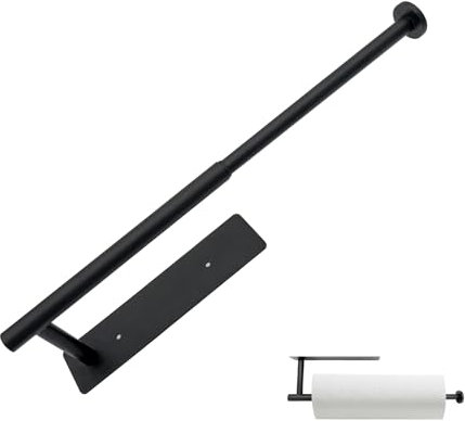 MultiValue Portarotolo da Cucina, Classico Porta Asciugamani di Carta in Acciaio al Carbonio Regolabile Autoadesivo Porta Scottex Multifunzione per Armadio da Cucina Bagno (Nero, A)