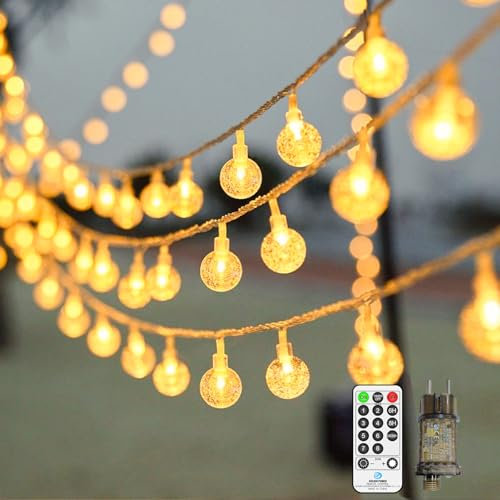 LYNNON LED Lichterkette Kugel Außen mit Stecker Warmweiß Dimmbar 20m 120LED Lichterkette Outdoor Wasserdicht 8 Modi für Innen Zimmer Kinderzimmer Balkon Camping Zelt Party Hochzeit Weihnachtsbaum Deko