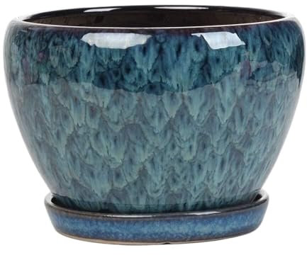 pots en terre cuite, Grand pot de plantes coloré bleu paon vintage classique intérieur sol jardin plantes vertes cactus herbes plantes pot de plantation jardinage paysage en pot ( Color : Blue , Size