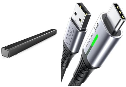 Panasonic SC-HTB100 Slim Soundbar for Dynamic Sound with Bluetooth, USB & INIU USB C Charger Cable 2m 3.1A Type C Cable Fast Charging, Braided USB A to USB-C Phone Charger