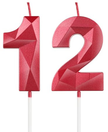 mciskin Red 12th Birthday Candles, 3D Number 12 Candles for Cake, Girls Boys 12th Birthday Decorations,Pearl Red Candle Cake Topper Decorations for Birthday Party Weddings Anniversary Supplies