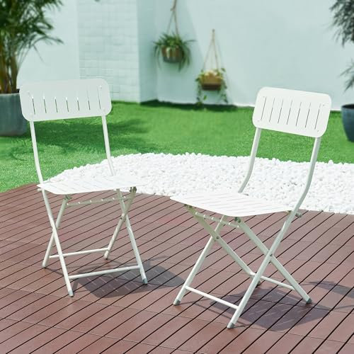 [en.casa] Klappstuhl Sande Gartenstuhl 2er Set Balkonstühle bis 110 kg Metall Outdoor Indoor Stuhl klappbar Weiß 84,5 x 42 x 50 cm
