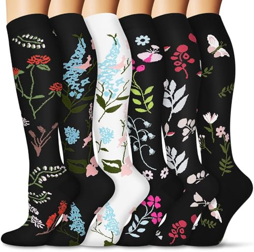 6 Paar Kompressionsstrümpfe für Damen und Herren, Bunte Kompressionssocken Stützstrümpfe für Laufen, Sport, Flug, Reise, Radfahren.01-multi-6 Paar L/XL